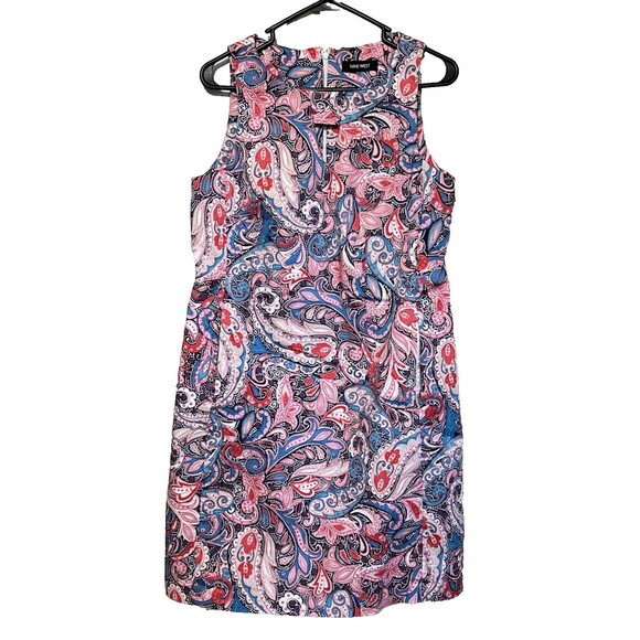 Nine West Dresses & Skirts - NINE WEST Pink Multicolor Paisley Poplin Keyhole Sheath Dress Size 10